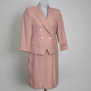 Vintage Stirling Cooper Blush Pink Jacquard Skirt Suit 80s Power Suit Petite 8